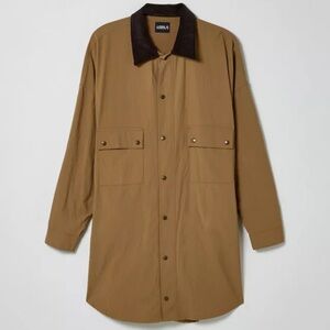AJOBYAJO Oversized Wax Shirt Jacket Barn Chore Tan Brown NWT